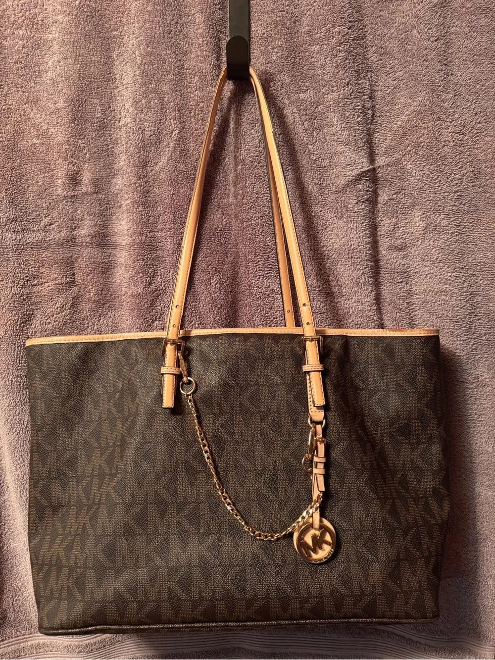 Michael Kors Brown Logo large tote and Wristlet Wallet Set